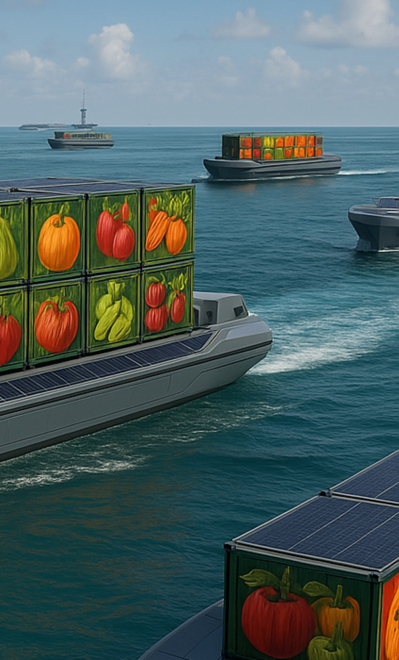 Buque de carga transportando contenedores de fruta